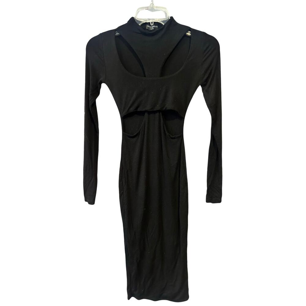 Naked wardrobe bodycon crisscross dress black cutout long sleeve women's XS